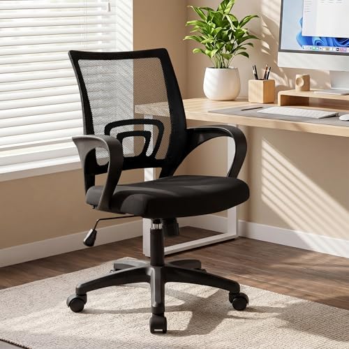 NEO CHAIR Office Computer Chair Ergonomic Mid-Back Mesh Desk Chair, Black | Breathable Mesh Back with Lumbar Support, Height Adjustment, Smooth Rolling Casters for Home Office, Study or Gaming Setup