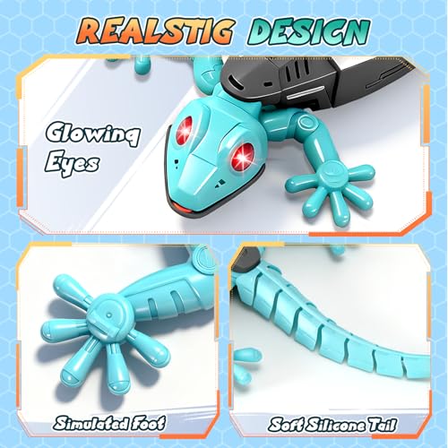 KETIEE RC Wall Crawler Gecko: Wall Climbing Gecko Toy for Kids | Remote Control Climbing Lizard with Led Glow Eyes,Rechargeable Floor Ceiling Crawling Robot Prank Toy,Gift for Boy Girl 3+Yrs
