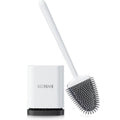 ASOBEAGE Silicone Toilet Brush: Flexible Head, Long Handle, Wall-mounted, Quick-drying Holder for Bathroom Clean (White)