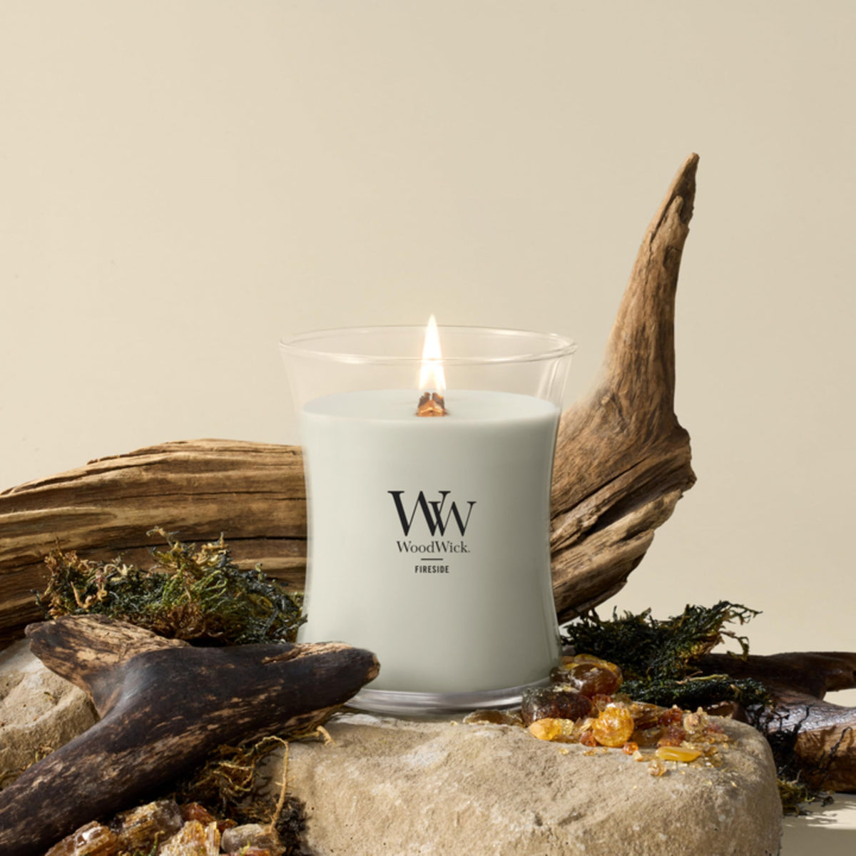 WoodWick Fireside Scented Candle, Crackling Wick, 9.7oz | Up to 60 Hour Burn Time, Premium Soy Wax, Home Décor & Gift Choice, Crackles as it Burns, Medium Hourglass Candle