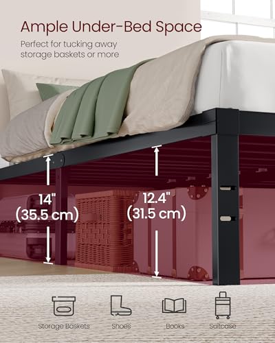 VASAGLE Full Metal Bed Frame, 14 Inches Tall, 1100 lb Weight Capacity | Heavy-Duty Platform Bed, No Box Spring Needed, Under-Bed Storage, Mattress Retainers, Easy Setup, URMB652BD02S