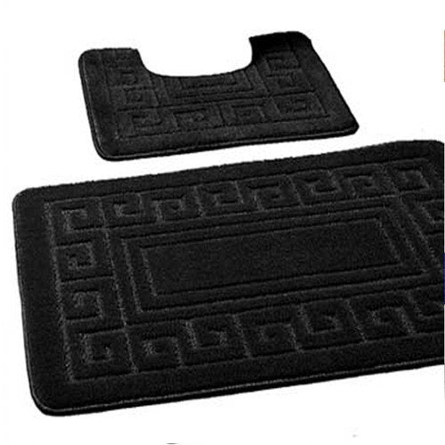 EDS Luxury 2 Piece Greek Bath Mat Set Non Slip Ultra Soft Bathroom Mats Water Absorbent Bath Mats Machine Washable Rug Toilet Mat for Bathroom Floor (Black)