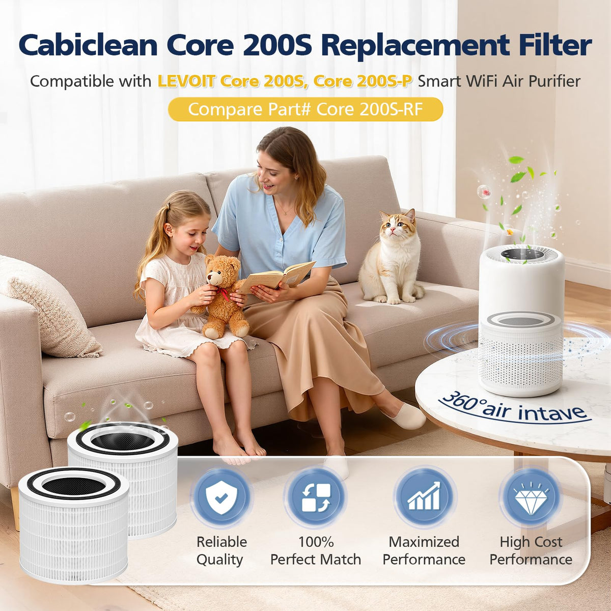 2 Pack Core 200S Replacement Filter for LEVOIT Core200S/200S-P Air Purifier