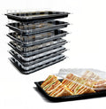 Zumart Pack of 6 Sandwich Platter Trays With lids - Reusable Plastic Catering Trays With Lids for Meal Prep, Cakes, Treats and Sandwiches (33.5cm x 24cm x 6cm)