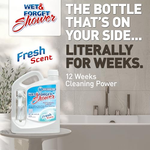Wet & Forget Shower Cleaner Spray, No Scrub, Fresh Scent, 64 Fl Oz | No-scrub, no rinse, bleach-free, weekly shower cleaner. Cleans & prevents soap scum & grime; for glass, tile, grout & more