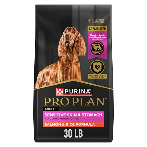 Purina Pro Plan Sensitive Skin & Stomach Dry Dog Food, Salmon, 30 lb Bag | Real Salmon & Rice Formula, with prebiotic fiber, easily digestible with omega-6 fatty acids for a healthy skin and coat