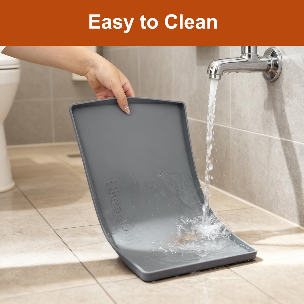 19" x 12" Extra Thick Silicone Mat Waterproof with Raised Edge, Gray | BPA-Free Non-Slip Multi-Purpose Mat for Dog & Cat Feeding, Under Sink Storage & Protection