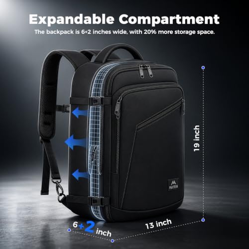 MATEIN Carry on Backpack, Extra Large Expandable Travel Backpack for Men | Airplane Approved, Weekender Bag for Women, mochila de viaje, Water Resistant, Lightweight Daypack for Flight, 40L, Black
