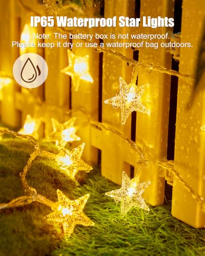 Minetom 50 LED Star String Lights, 17ft Fairy Lights Battery Operated | Star Lights with Timer, Waterproof for Indoor Outdoor Bedroom Tent Loft Bed Patio Party Wedding Christmas Decor, Warm White
