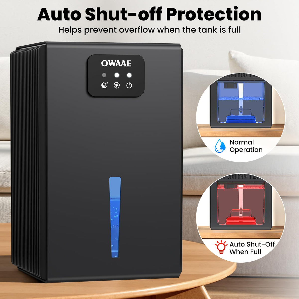 OWAAE Dehumidifier for Home with Auto Shutoff Sleep Mode, 1000 Sq Ft | Quiet for Bedroom Basement Bathroom with Portable 95oz Water Tank, Auto Shutoff, 7-color LED light, Grey