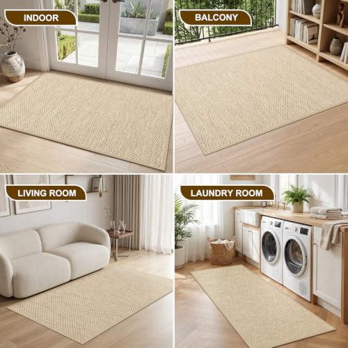 LEKEEPGO Door Mat 17"x29", Non Slip Washable Indoor Door Mat, Khaki | Rubber Backing Door Mat Indoor Entrance, Absorbent Low-Profile Doormat Front Entry Entryway Resist Dirt Welcome Floor Mats