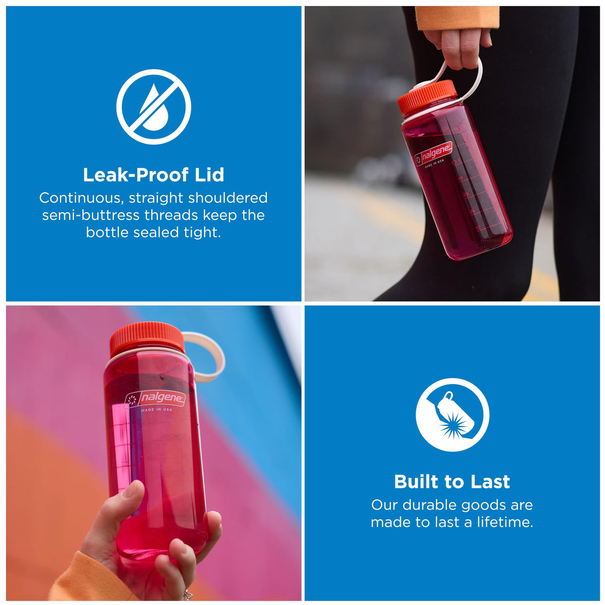 Nalgene 16 oz Wide Mouth Water Bottle, Thrill & Motion, Endive w/Fuschia Purple