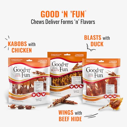 Good 'n' Fun Wings Long-Lasting Dog Treat Made With Real Protein, 12 oz | Premium Chicken, Pork and Beef Hide Chew, Supports Dental Health and Mental Stimulation, For Adult Dogs