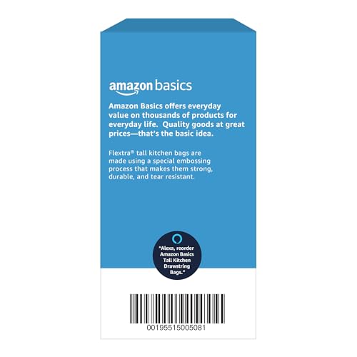 Amazon Basics Flextra Strength Tall Kitchen Drawstring Trash Bags, Fresh Scent, Tear Resistant, 13 Gallon, 120 Count