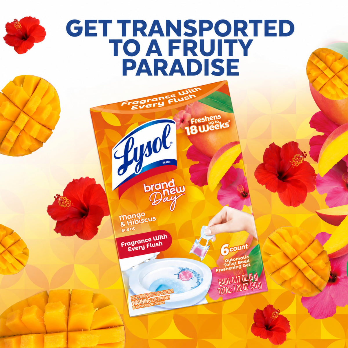 Lysol Click Gel Toilet Bowl Cleaner, Gel Stamp, Mango, 6 Count | Automatic Toilet Bowl Freshening Gel, Toilet Gel Stamps, Septic Safe, Toilet Deodorizer, Bathroom Cleaning Supplies, 18 Weeks
