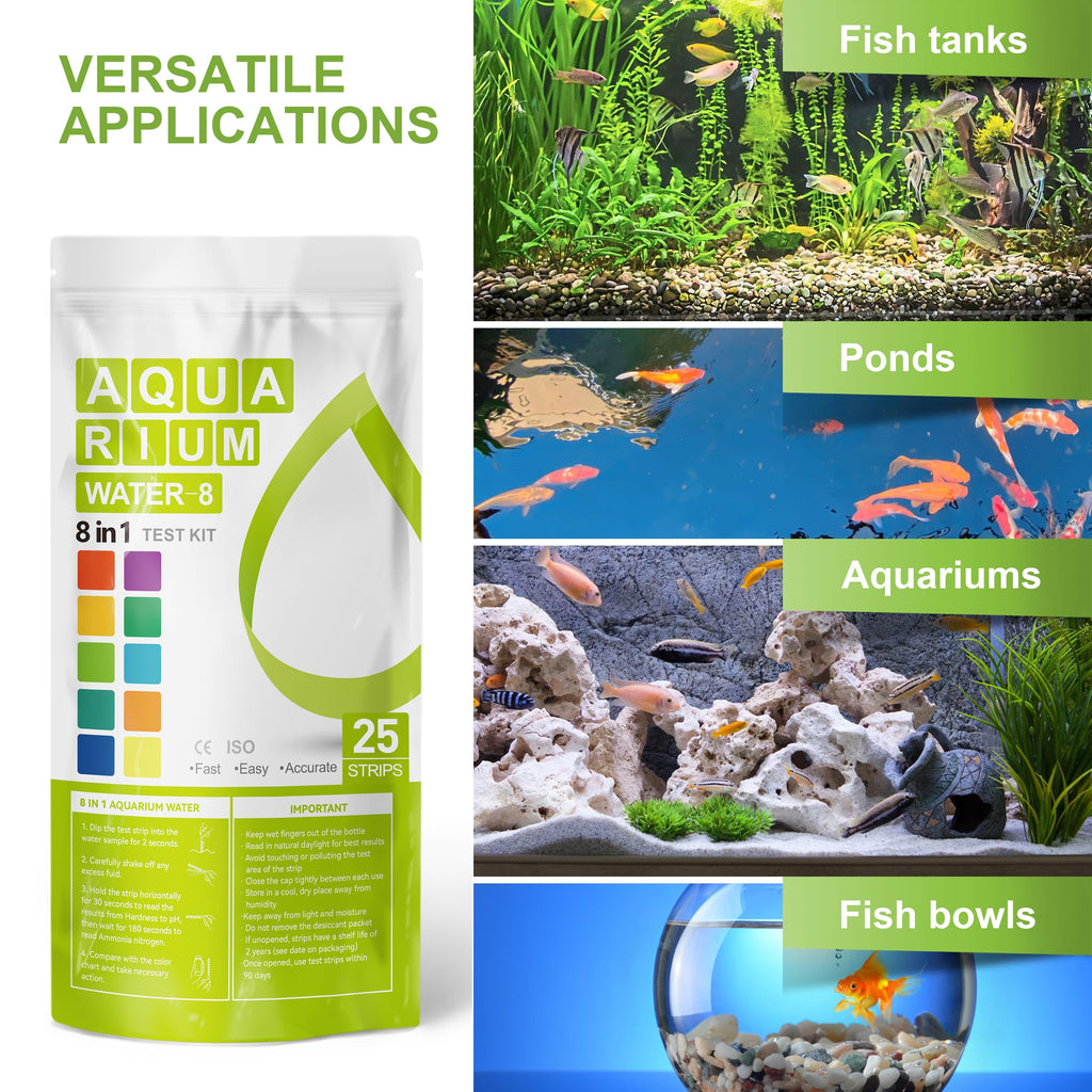 AAwipes Aquarium Ammonia Test Strips 8-in-1 |25 Strips | Quick & Accurate Water Testing Test pH, Ammonia, Alkalinity, Hardness, Chlorine, Nitrite, etc. (K02-25)