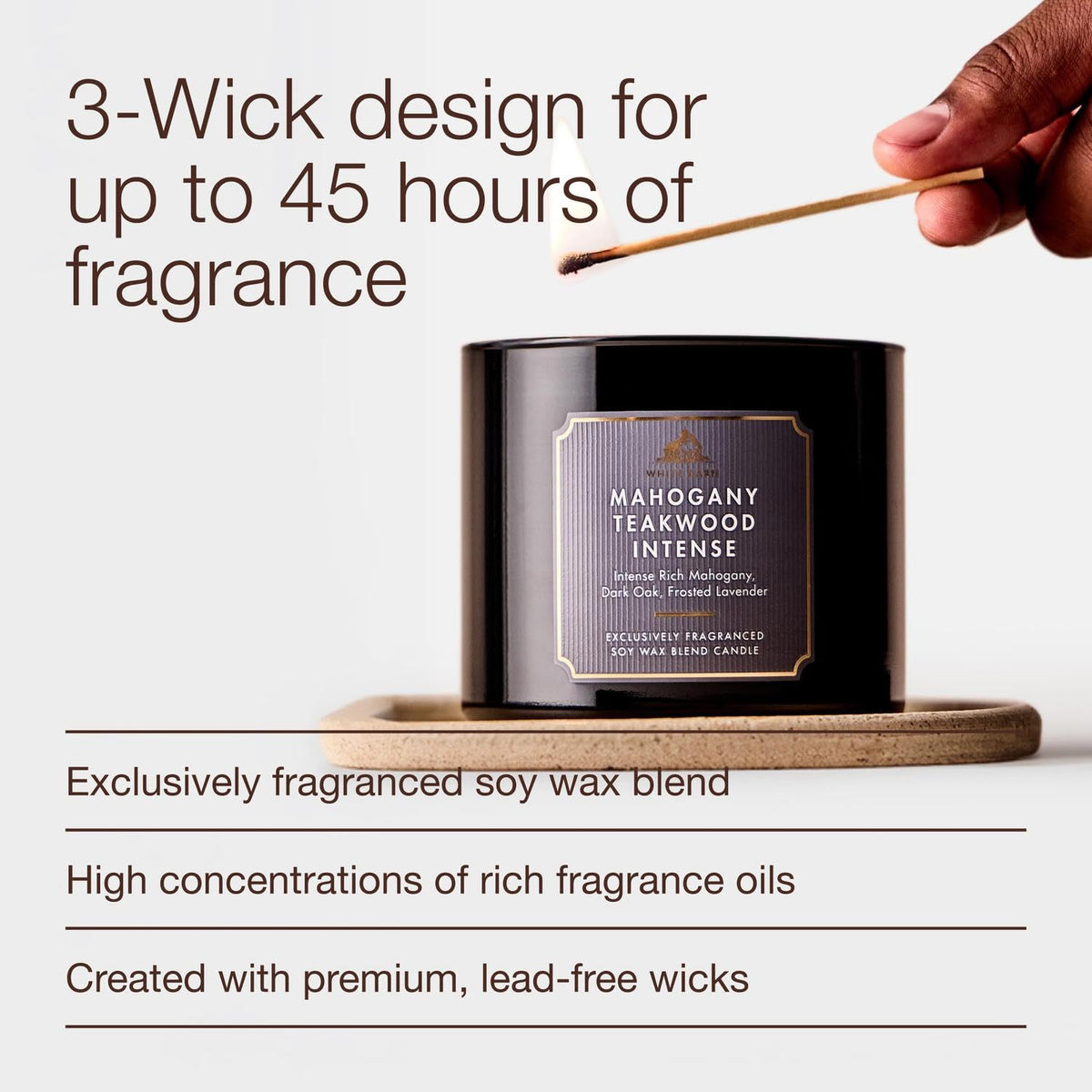 Bath & Body Works 3-Wick Candle, Mahogany Teakwood Intense, Soy Wax Blend | Room-Filling Warm Home Scent with Strong Throw, Exclusively Fragranced Soy Wax Blend, Burns Up to 45 Hours, Great Gift