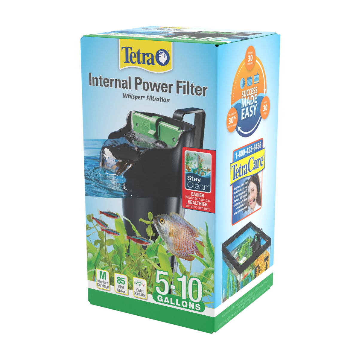 Tetra Whisper 85 GPH Internal Power Filter For Aquariums | For Fish Tanks Up To 10 Gallons, Whisper Quiet, Space-Saving Internal Filter Clips on Tank
