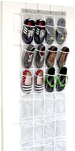 Simple Houseware 24 Pockets Clear Over the Door Shoe Organizer, Gray | 64" x 19", 4 Durable Metal Hooks, 4.3" x 9.5" Pocket Size, Multipurpose