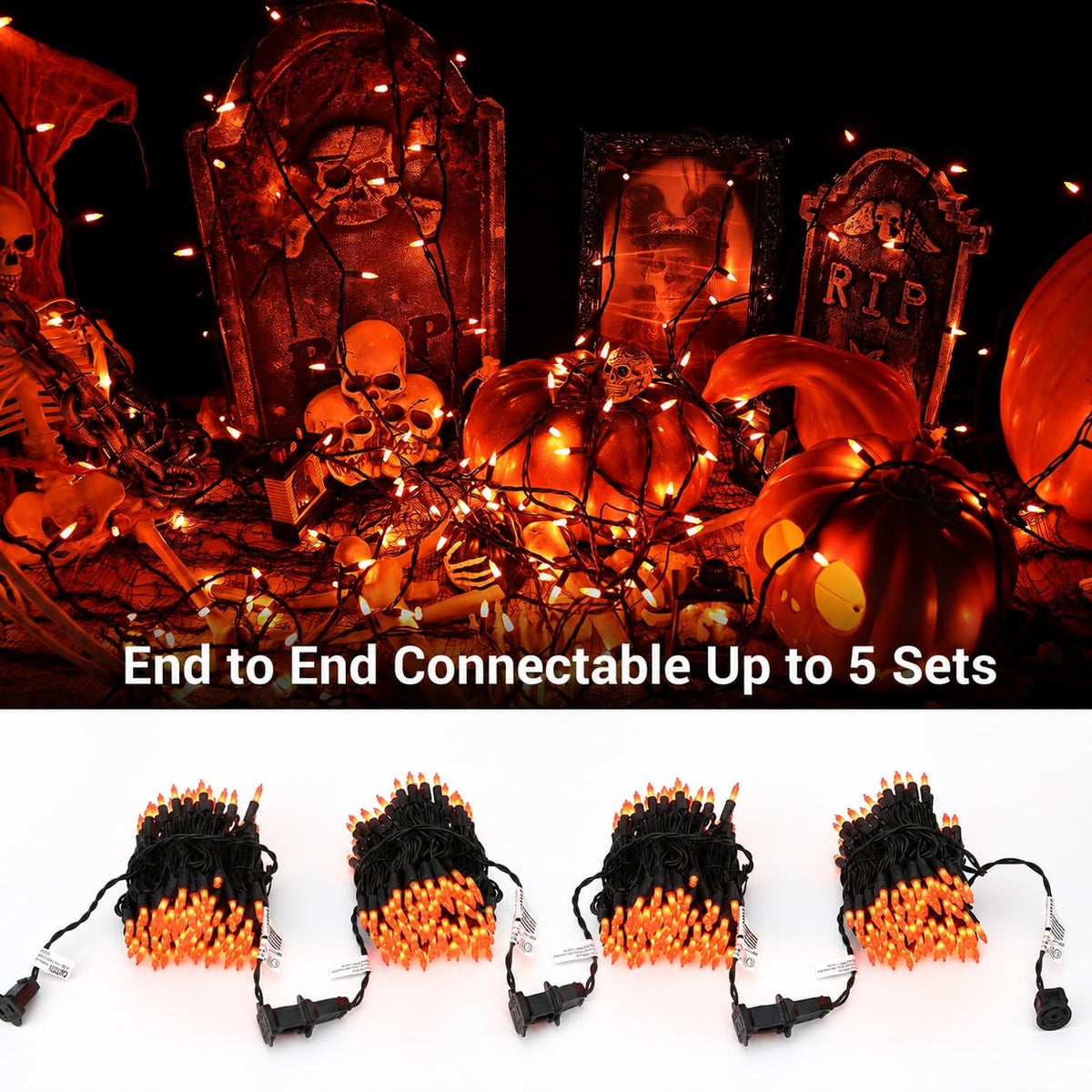 Brizled Orange Halloween Lights, 21.3ft 100-ct Incandescent Halloween String Lights Connectable, UL Certified Orange Light String, Black Wire Mini Light Set for Fall Season Holiday Thanksgiving Tree