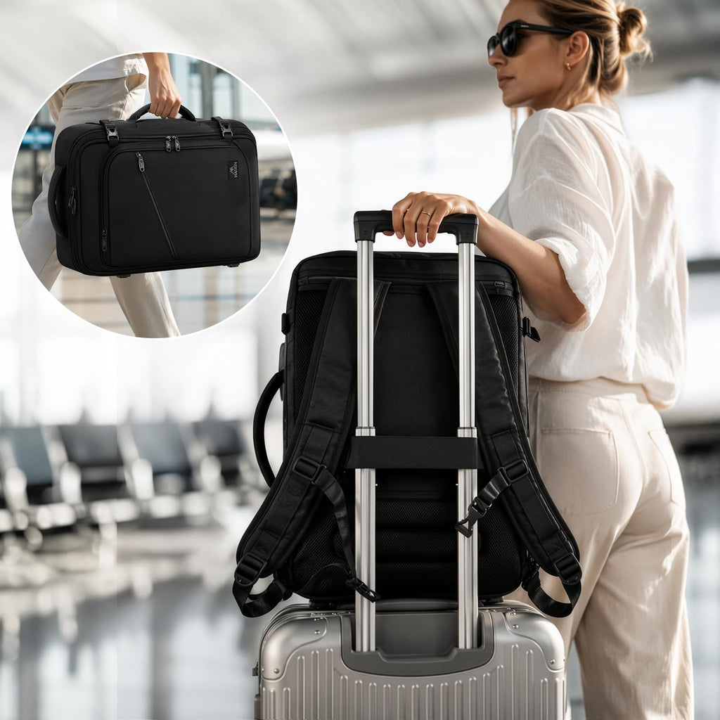 MATEIN Carry on Backpack, Extra Large Expandable Travel Backpack for Men | Airplane Approved, Weekender Bag for Women, mochila de viaje, Water Resistant, Lightweight Daypack for Flight, 40L, Black