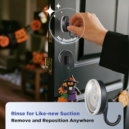 OUTXE Suction Cup Wreath Hanger, Upgraded Reef Hook | for Front Door/Glass Window/Over Door, Christmas/Thanksgiving/Halloween/July 4th/Easter/Spring/Summer/Fall (Black, 2-Pack)