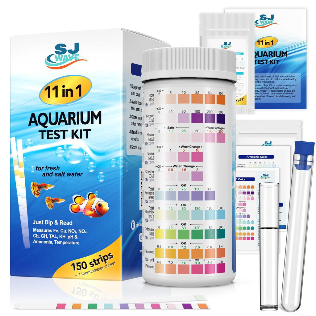 11 in 1 - Aquarium Test Strips | 950 Tests - 150 Strips | Fish Tank Aquariums Water Test Kit & ebook | Aquarium Thermometer | Fish Tank Water Testing Kit Includes 50 Ammonia Strips | Versatile Usage