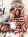 Red and White Stripe Round Collar Matching Family Christmas Pajamas-Dog Pajamas Included