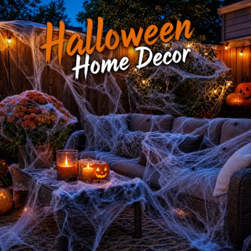 Land Guard 200 sqft Spider Web, Bonus with 10 Artificial Spiders, Fabric Spider Webbing, Cobweb Halloween Decor for Indoor and Outdoor Party Supplies