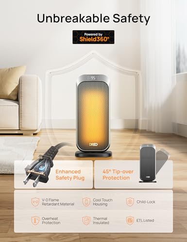 DREO Quiet Space Heater, 1500W Portable Heaters for Indoor Use with Remote