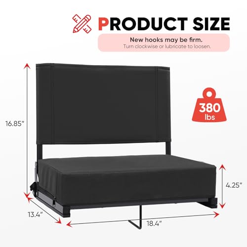 Sekey Stadium Seats with Back Support - 18.4" Wide | 3.2" Thick Cushion, Backrest, Larger Seating Area, 380 lbs, Locking Bleacher Clips, for Outdoor Events