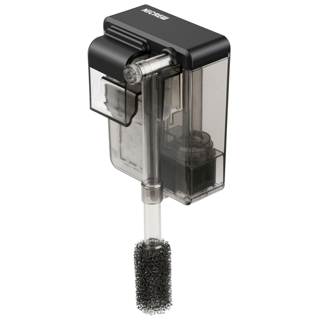 NICREW Slim Aquarium Filter for up to 5 Gallon Fish Tank, 42 GPH, 3W | Waterfall Outlet Design, Quiet Adjustable Flow, 15 PPI Fish & Shrimp-Safe Pre-Filter Sponge, Auto Restart System, Slim Design