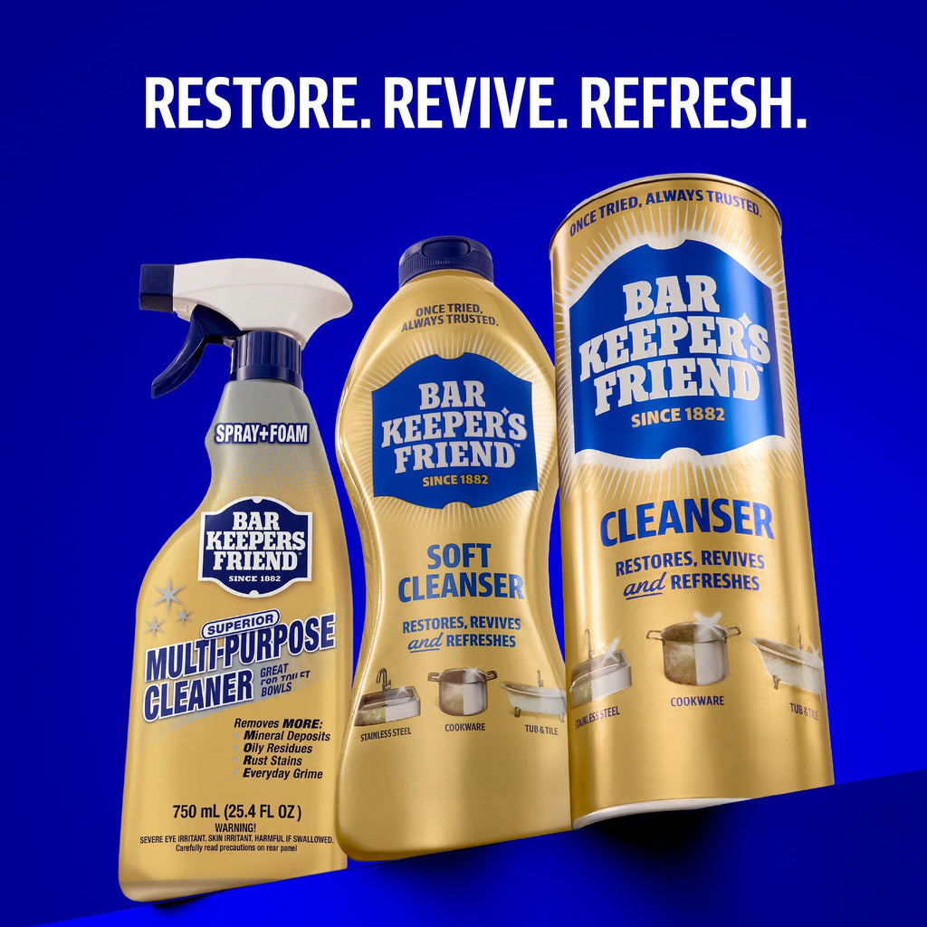 Bar Keepers Friend Powder Cleanser, 12 oz x 2, Multipurpose Cleaner, Degreaser & Remover for Burnt Stainless Steel Pots and Pans, Rust Stains, Hard Water Deposits & Soap Scum