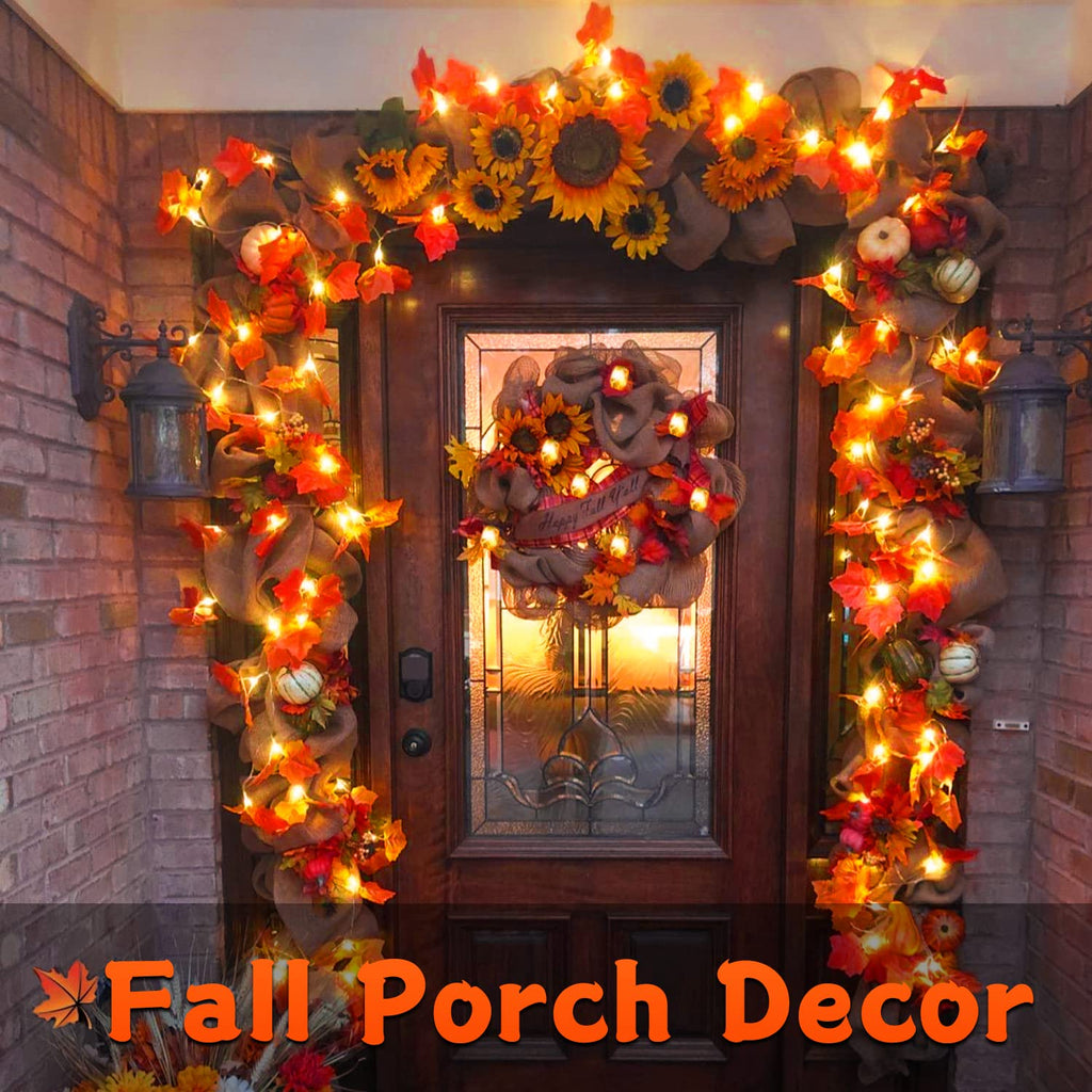 YEGUO 2 Packs Fall Lights Battery Operated, Total 20ft 40 LED Lighted Fall Garland Maple Leaves for Holiday Autumn Harvest Fall Thanksgiving Halloween Decor