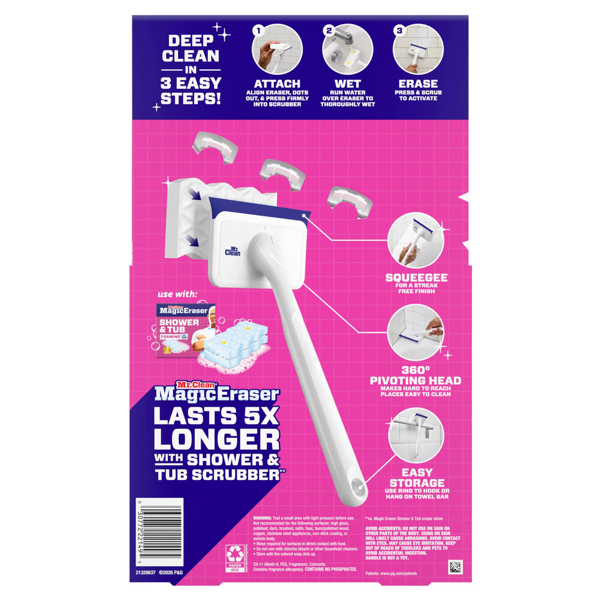 Mr. Clean Magic Eraser Shower & Tub Scrubber, Bathroom Cleaner, All in One Bathroom Cleaner, Lemon Starter Kit, 1 Scrubber & 2 Foaming Magic Erasers