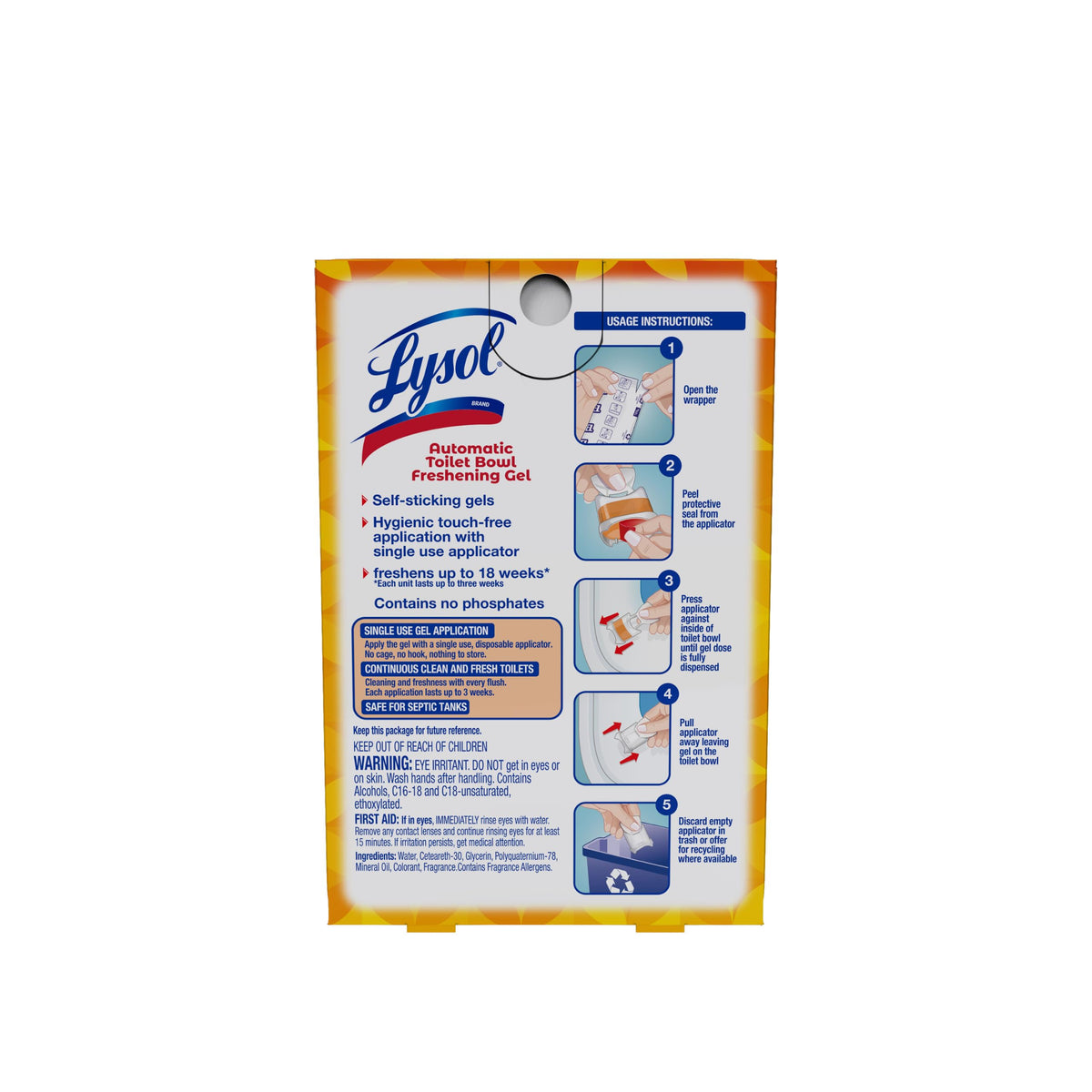 Lysol Click Gel Toilet Bowl Cleaner, Gel Stamp, Mango, 6 Count | Automatic Toilet Bowl Freshening Gel, Toilet Gel Stamps, Septic Safe, Toilet Deodorizer, Bathroom Cleaning Supplies, 18 Weeks