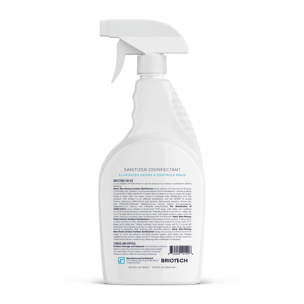 BRIOTECH Sanitizer Disinfectant, Hypochlorous Acid, 32 oz | Kills 99.99% of viruses, bacteria, control mold, eliminates odor, gentle for nursery, play rooms, food contact surfaces