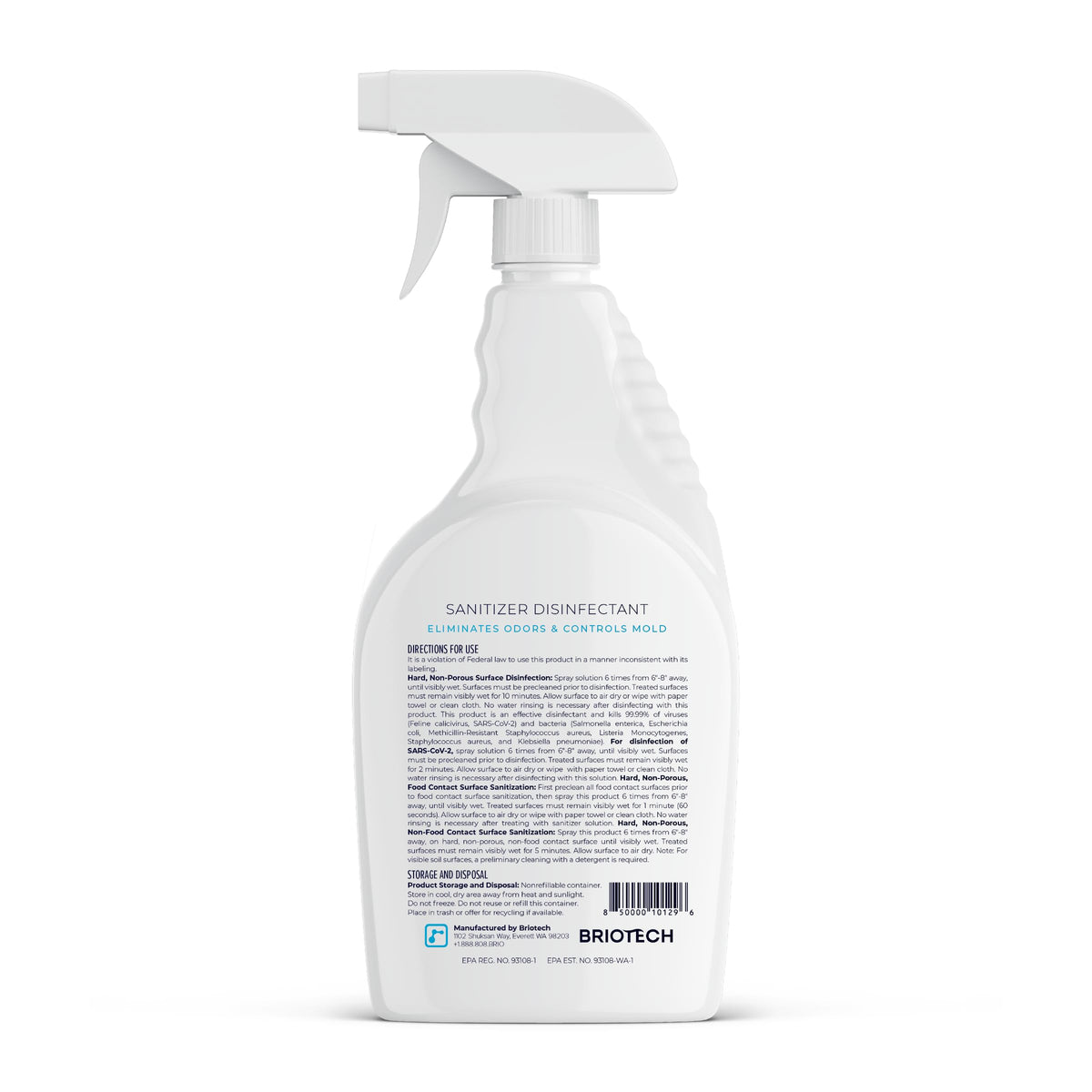 BRIOTECH Sanitizer Disinfectant, Hypochlorous Acid, 32 oz | Kills 99.99% of viruses, bacteria, control mold, eliminates odor, gentle for nursery, play rooms, food contact surfaces