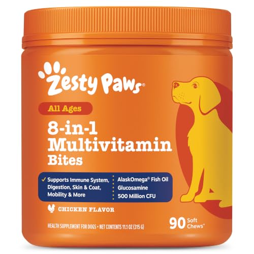 Zesty Paws Dog Vitamins - Dog Multivitamin Chews, Chicken, 90 Ct | Dog Vitamins and Supplements for Hip & Joints, Skin & Coat, Omega 3 Fish Oil for Dogs