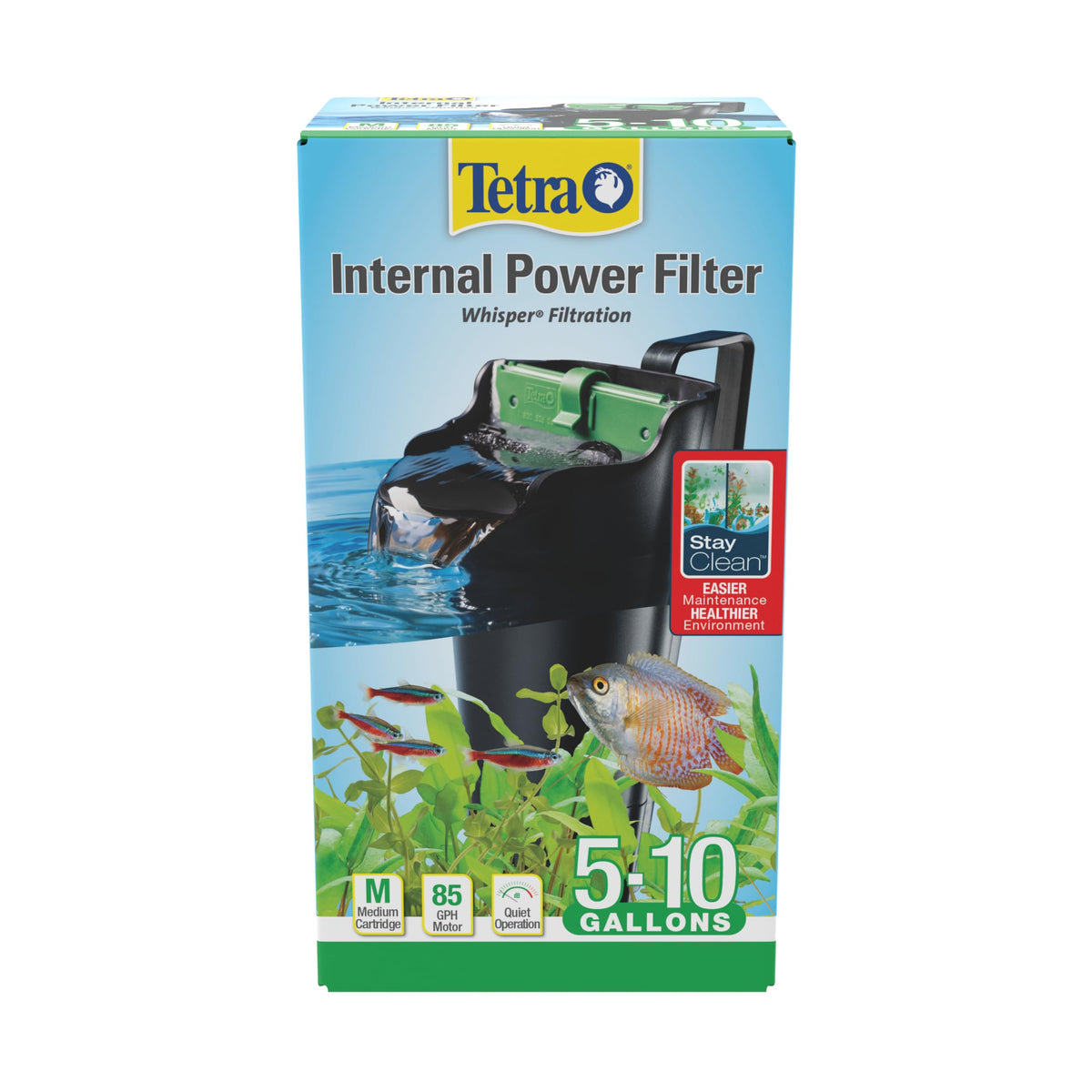 Tetra Whisper 85 GPH Internal Power Filter For Aquariums | For Fish Tanks Up To 10 Gallons, Whisper Quiet, Space-Saving Internal Filter Clips on Tank