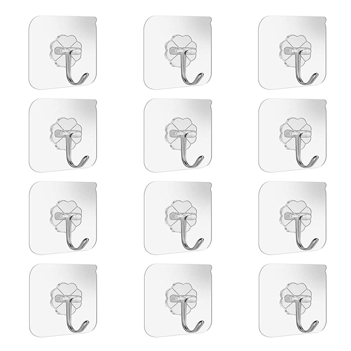 Wislter Adhesive Wall Hooks Bathroom Kitchen 12 Packs Heavy Duty 22lb(Max) Nail Free Sticky Hangers with Stainless Utility Towel Bath Ceiling Hooks