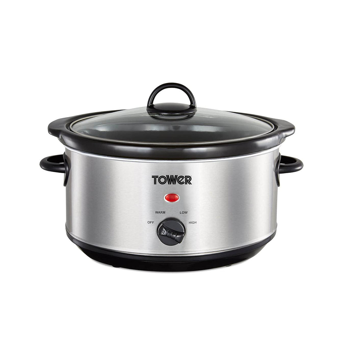 Tower Slow Cooker with 3 Heat Settings and Removable Dishwasher Safe Pot, Up to 4 Portions, 3.5 Litre, Stainless Steel, T16039Y
