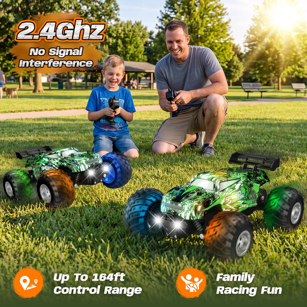 Remote Control Car All-Terrain 1:18 Rc Car with LED Lights 2 Batteries | 2WD Rc Truck, 50Min Play, 2.4GHz, 20KM/H Sturdy Off Road Remote Control Truck Toys for Boys Girls, Christmas Birthday Gift