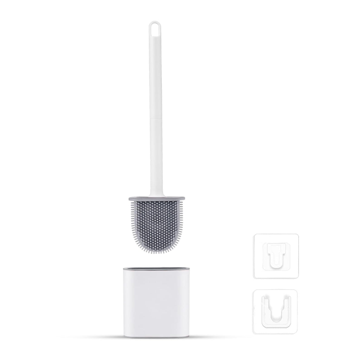 Ibergrif Silicone Toilet Brush and Holder Set, Quick Drying, Deep Cleaning | Long Handle, Flexible Head, Loo Brush with Base for Anti-drip, Wall-Mounted or Freestanding, White M34151-3