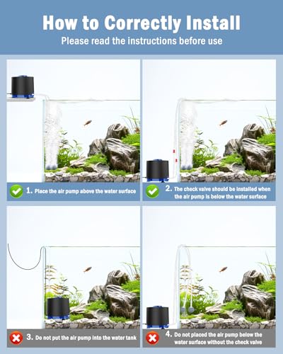 AQQA Aquarium Air Pump, 3W Powerful Dual Outlet Adjustable Oxygen Aerator
