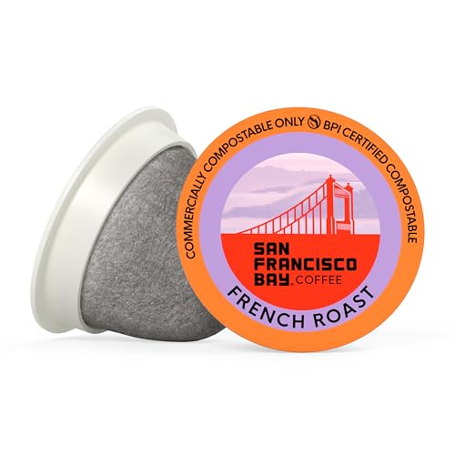 San Francisco Bay French Roast K-Cup Compatible Coffee Pods, 80 ct | Commercially compostable single-serve pods, dark roast delivers a bold, smooth cup in any K-Cup brewer