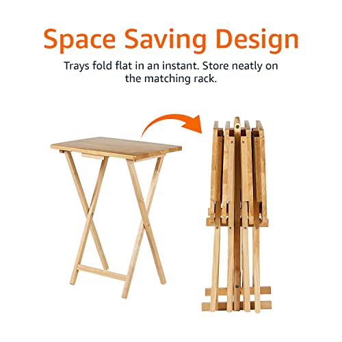 Amazon Basics Classic Foldable TV Dinner Tray Table with Storage Rack, 14.6 L x 19 W x 26 H inch, Natutral, 4-Pack