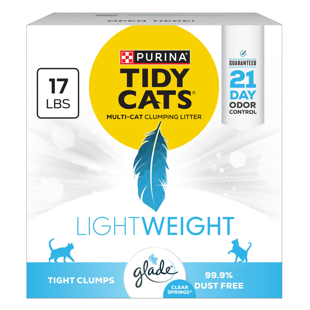 Purina Tidy Cats LightWeight Glade Clear Springs Litter, 17 lb | Glade Scented, tight clumping and low-dust formula offers 21-day odor control for multi-cat homes