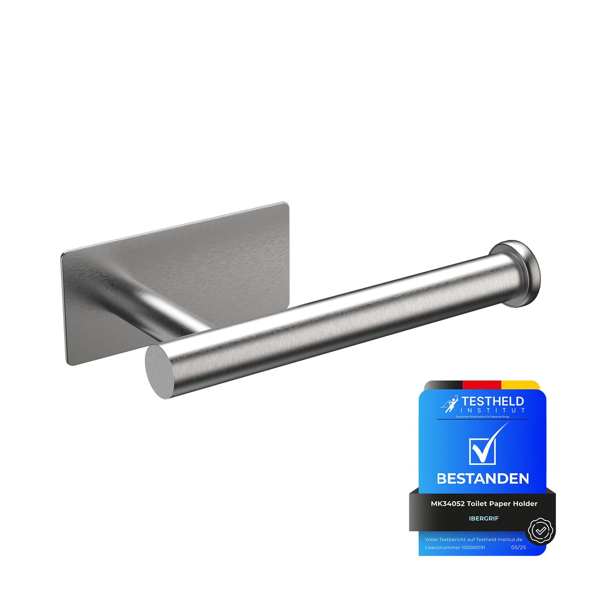 Ibergrif Silver Chrome Wall Mounted Toilet Roll Holder | Self Adhesive Toilet Paper Holder for Bathroom and Kitchen, Waterproof and No Drilling