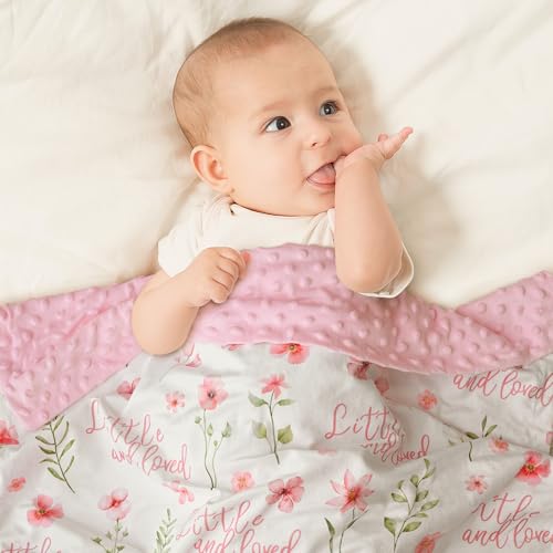 CIVARUA KIDS Fleece Baby Blankets for Girls & Boys, Infant Toddler Blanket | Soft Newborn Baby Minky Receiving Blanket, Dotted Backing for Nursery Crib Stroller, Double Layer, 30''x40'', Pink Floral